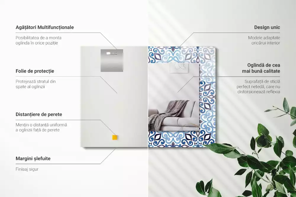 Specchio rettangolare decoro Motivo ornamentale blu