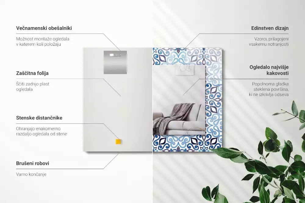 Specchio rettangolare decoro Motivo ornamentale blu