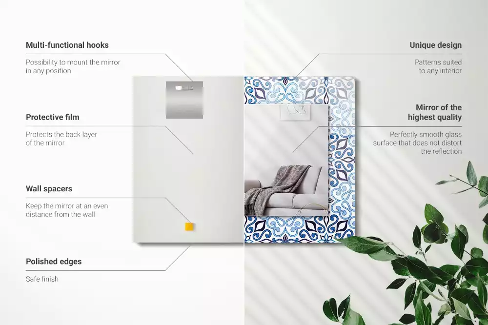 Specchio rettangolare decoro Motivo ornamentale blu