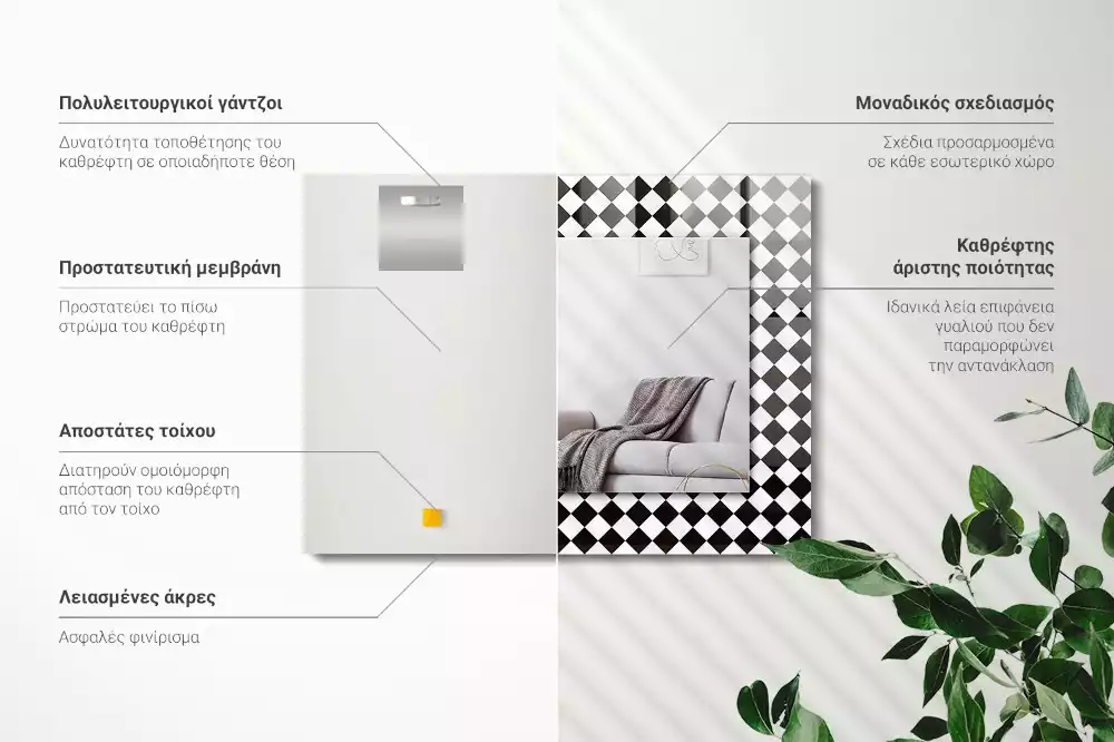 Specchio rettangolare con cornice stampata Scacchiera bianca e nera