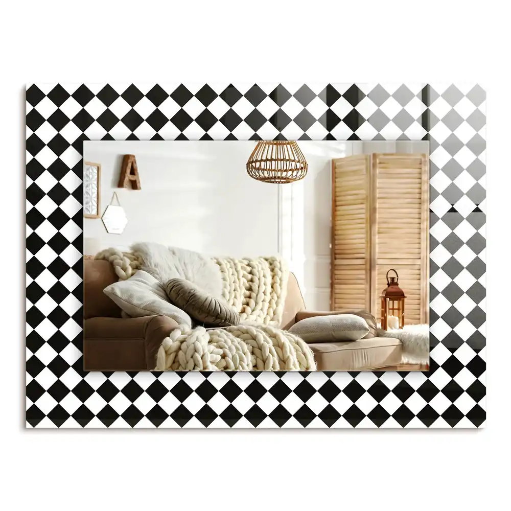 Specchio rettangolare con cornice stampata Scacchiera bianca e nera