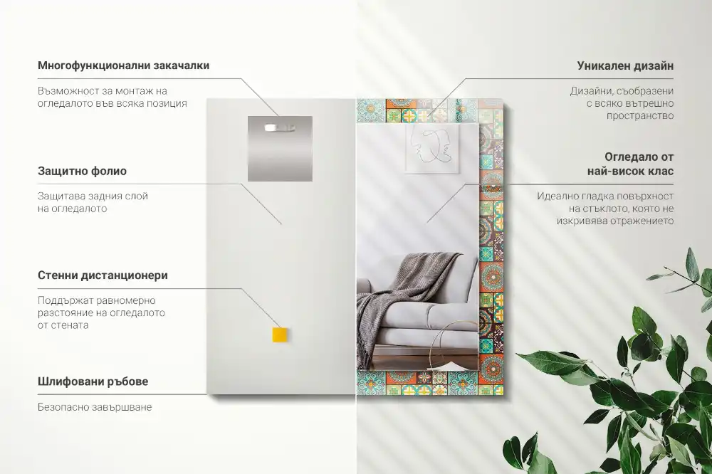 Specchio rettangolare decoro Piastrelle a mosaico colorate