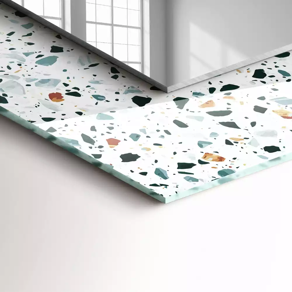 Specchio rettangolare con cornice stampata Motivo a mosaico in terrazzo