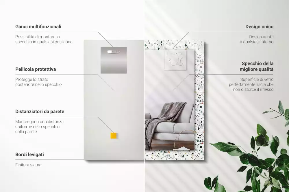 Specchio rettangolare con cornice stampata Motivo a mosaico in terrazzo