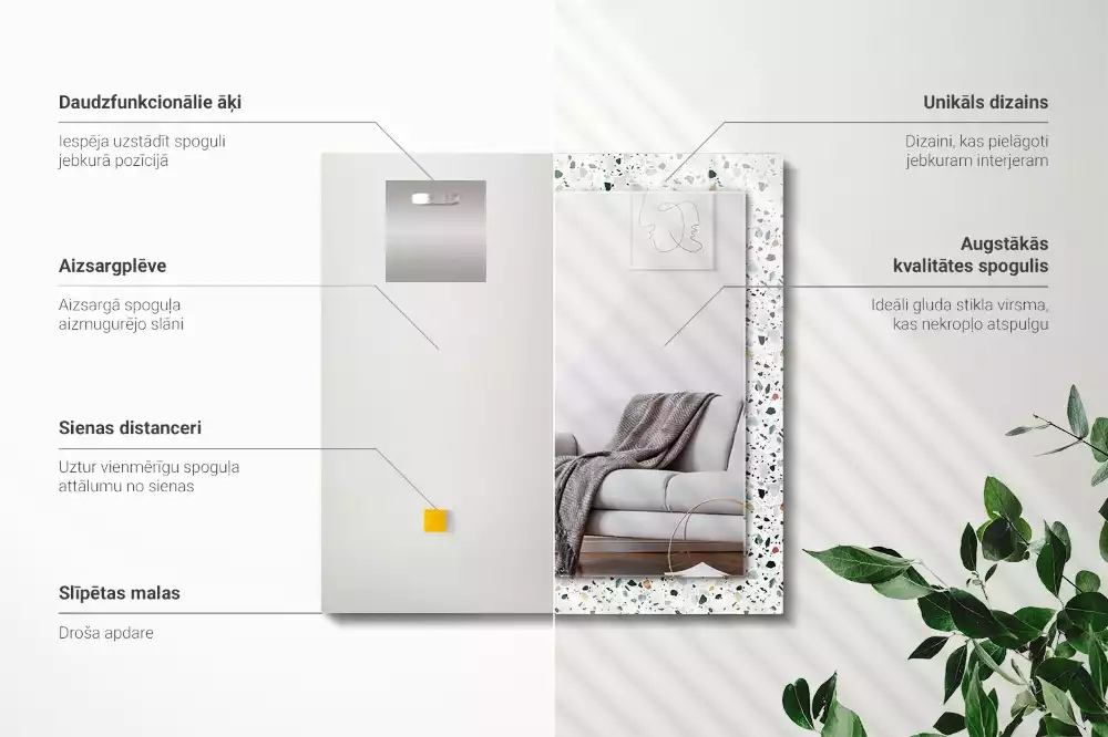 Specchio rettangolare con cornice stampata Motivo a mosaico in terrazzo