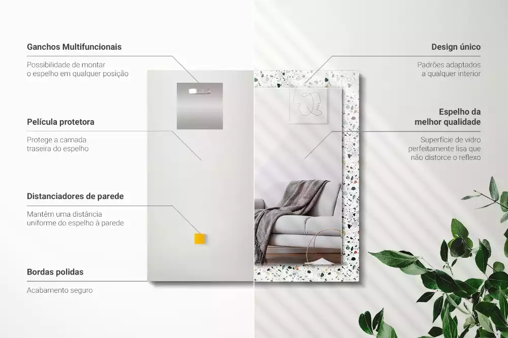 Specchio rettangolare con cornice stampata Motivo a mosaico in terrazzo