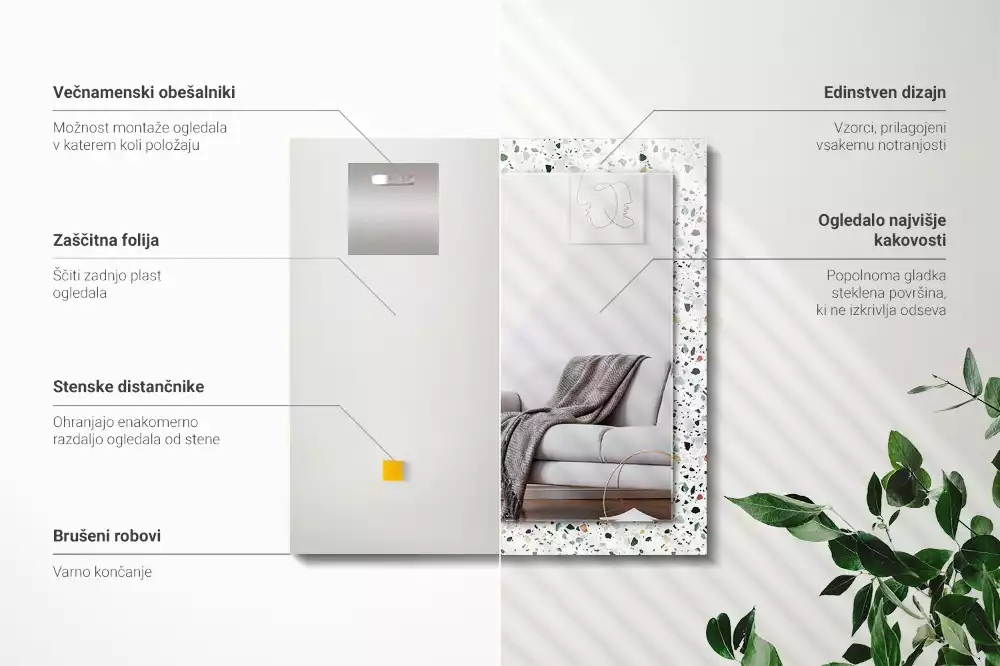 Specchio rettangolare con cornice stampata Motivo a mosaico in terrazzo