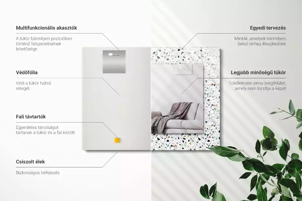 Specchio rettangolare con cornice stampata Motivo a mosaico in terrazzo