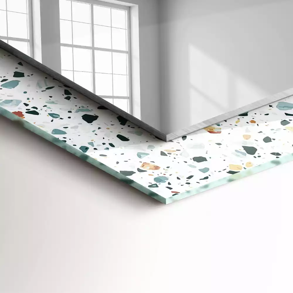 Specchio rettangolare con cornice stampata Motivo a mosaico in terrazzo