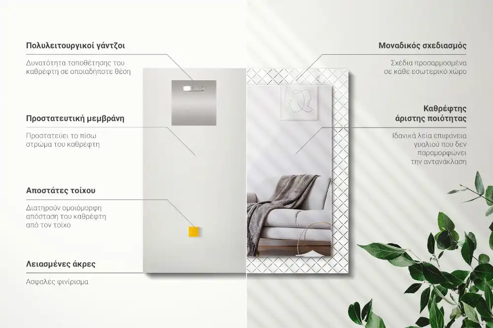 Specchio rettangolare stampato Linee con motivo a scacchi