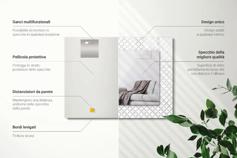 Specchio rettangolare stampato Linee con motivo a scacchi