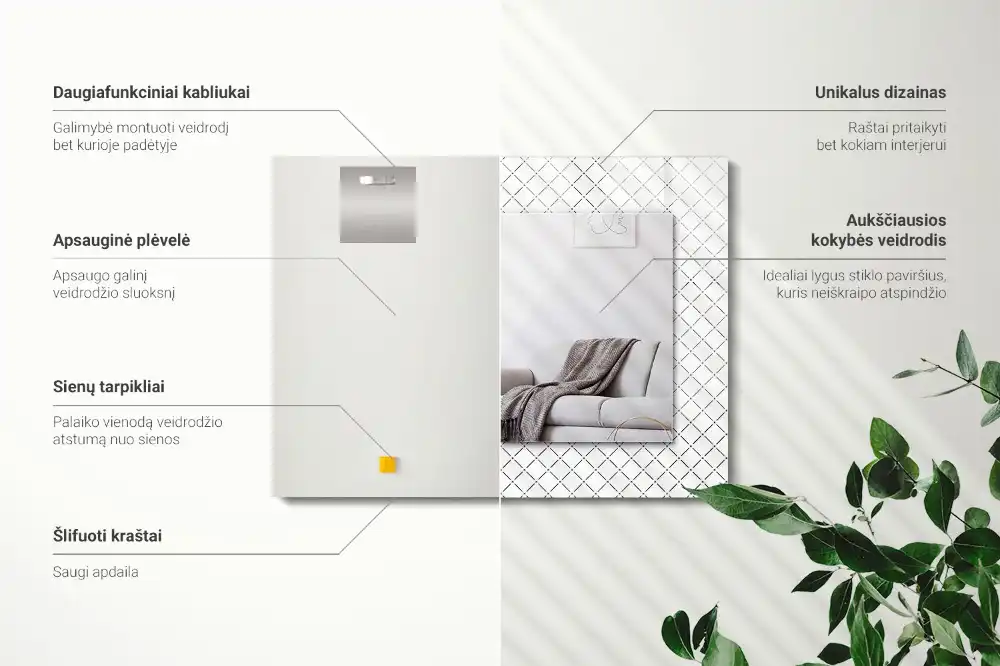 Specchio rettangolare stampato Linee con motivo a scacchi