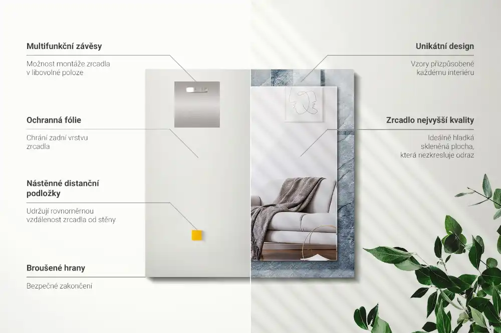 Specchio rettangolare con cornice stampata Pietra con texture rocciosa