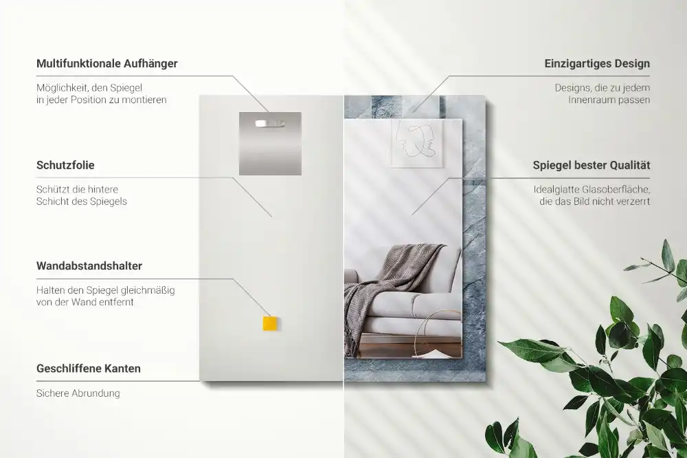 Specchio rettangolare con cornice stampata Pietra con texture rocciosa