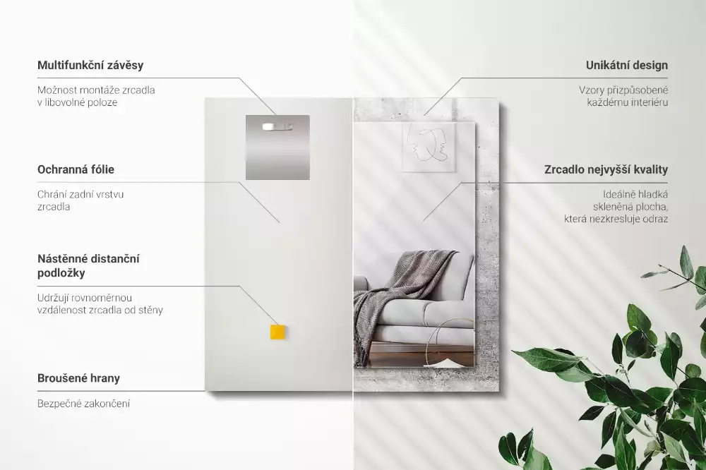 Specchio rettangolare con cornice stampata Struttura del muro di cemento