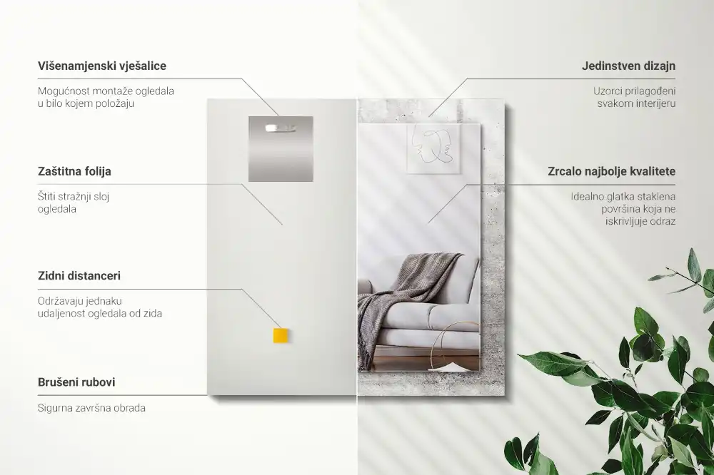 Specchio rettangolare con cornice stampata Struttura del muro di cemento