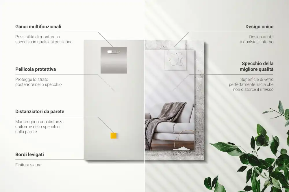 Specchio rettangolare con cornice stampata Struttura del muro di cemento