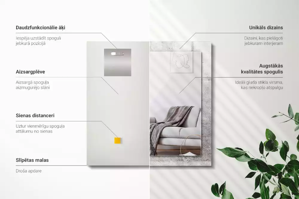 Specchio rettangolare con cornice stampata Struttura del muro di cemento