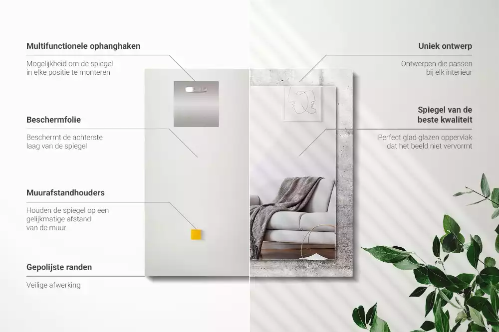 Specchio rettangolare con cornice stampata Struttura del muro di cemento