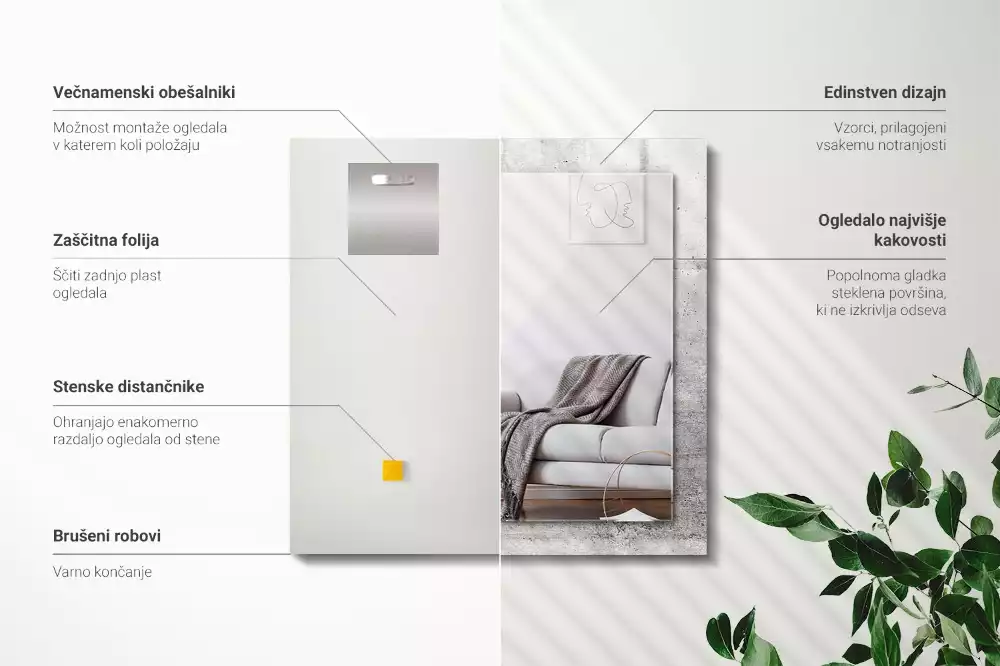 Specchio rettangolare con cornice stampata Struttura del muro di cemento