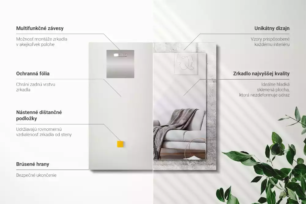 Specchio rettangolare con cornice stampata Struttura del muro di cemento