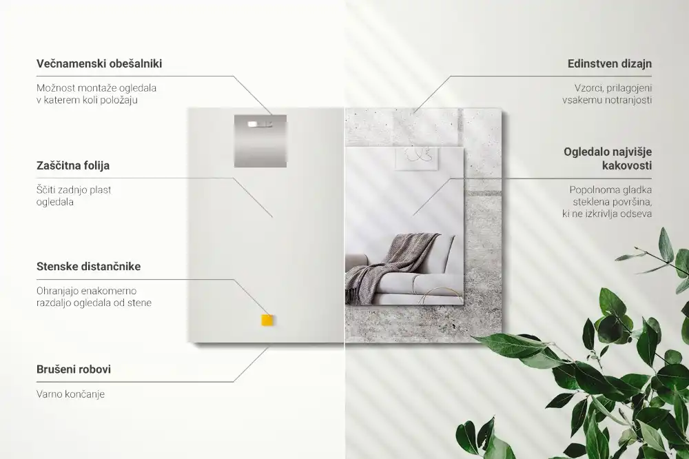 Specchio rettangolare con cornice stampata Struttura del muro di cemento