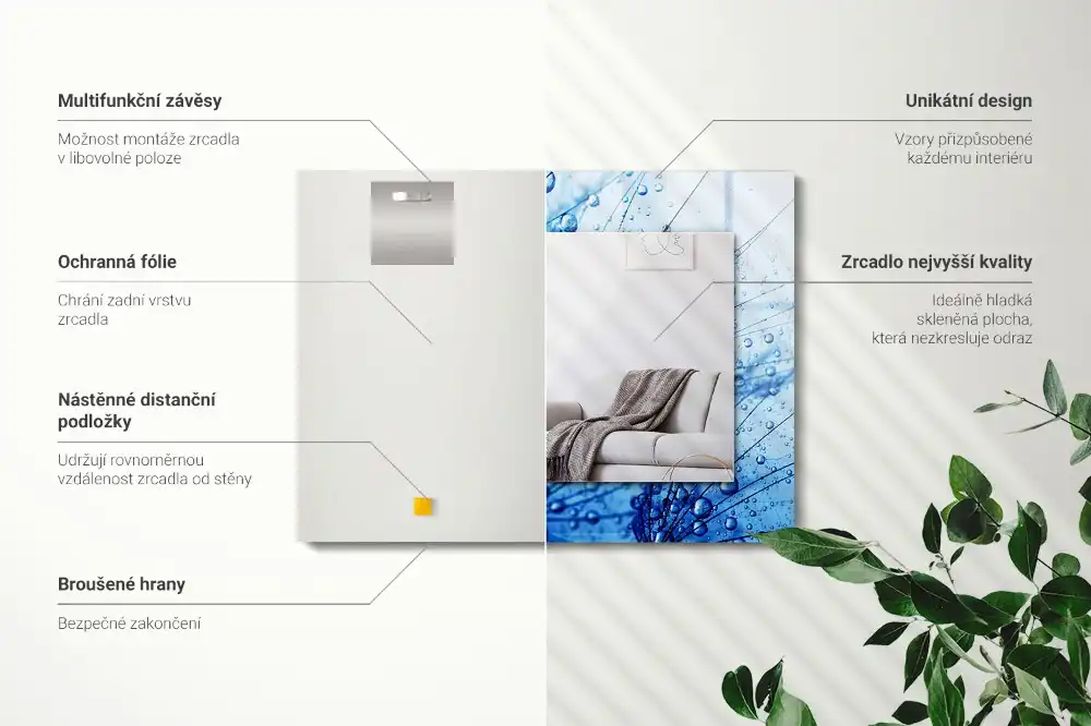 Specchio rettangolare stampato Gocce sui denti di leone