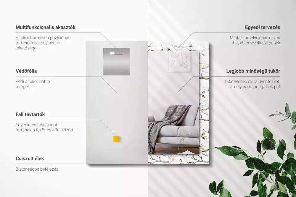 Specchio rettangolare decoro Uccelli sui rami
