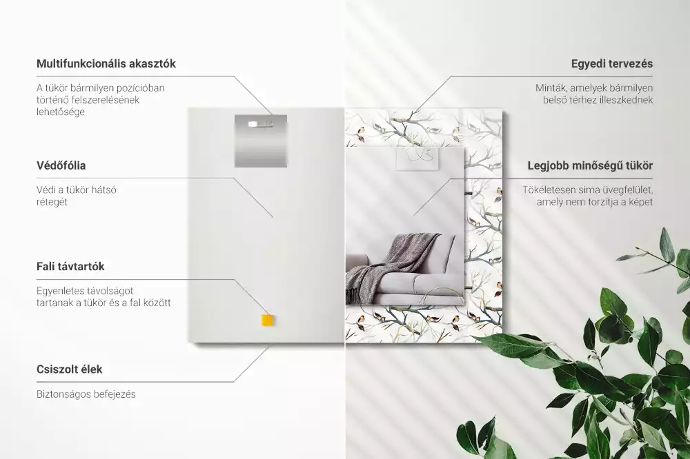 Specchio rettangolare decoro Uccelli sui rami