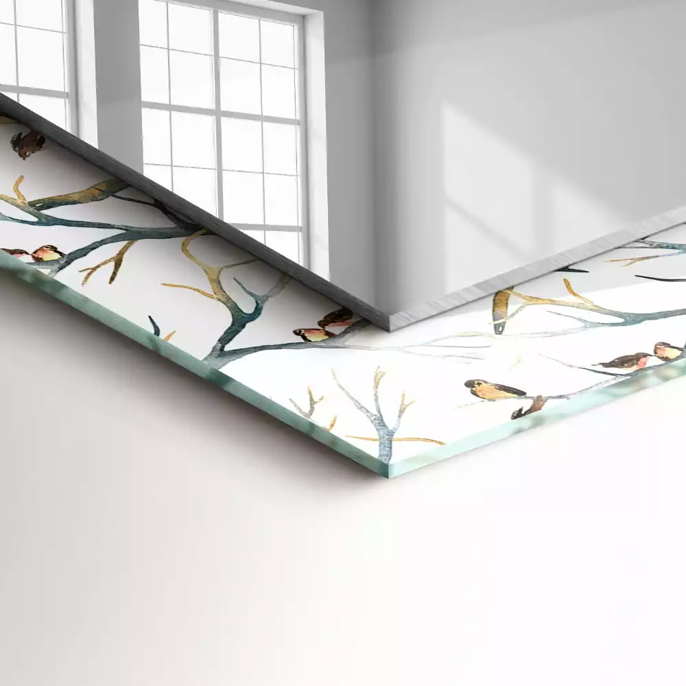 Specchio rettangolare decoro Uccelli sui rami