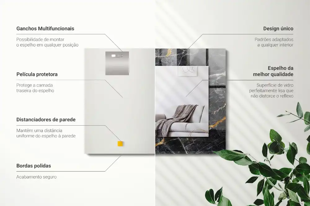 Specchio rettangolare con cornice stampata Venature di marmo nero