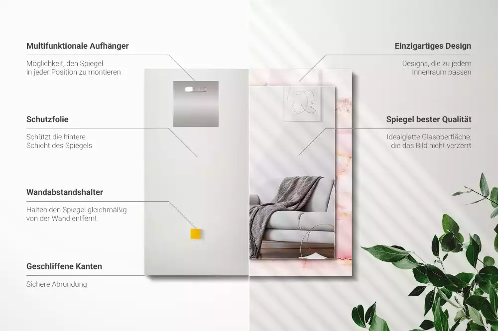 Specchio rettangolare stampato Motivo in marmo rosa