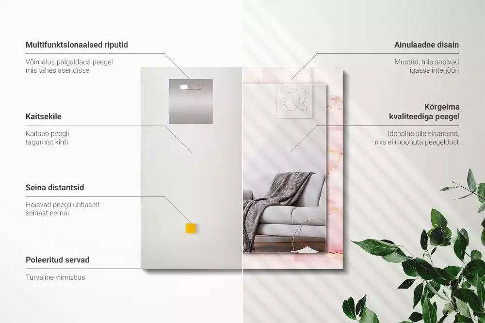 Specchio rettangolare stampato Motivo in marmo rosa