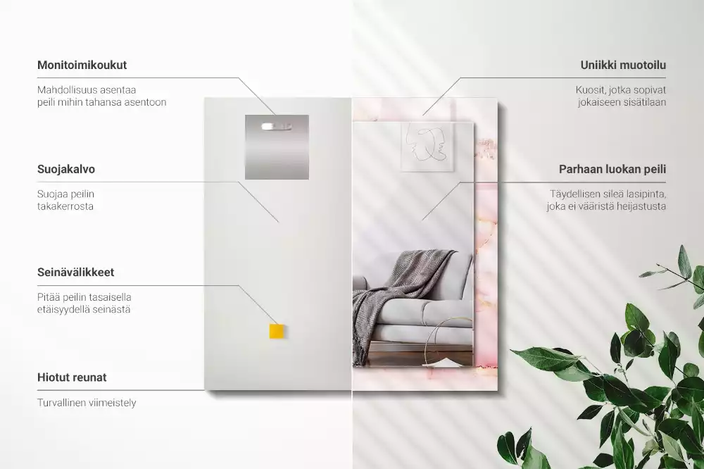 Specchio rettangolare stampato Motivo in marmo rosa