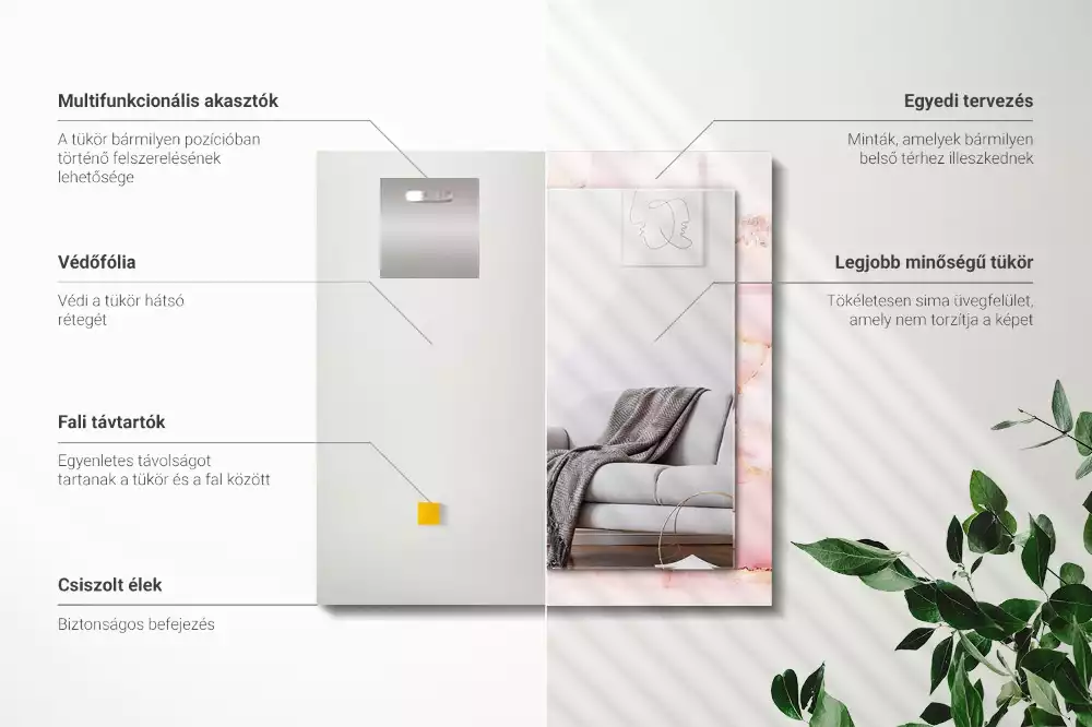 Specchio rettangolare stampato Motivo in marmo rosa