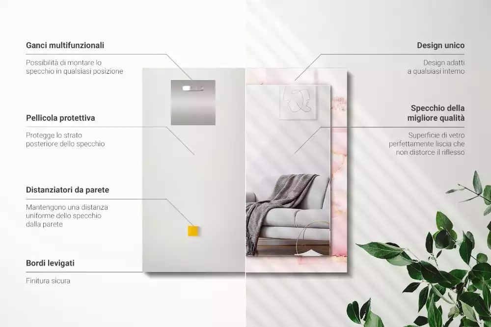 Specchio rettangolare stampato Motivo in marmo rosa