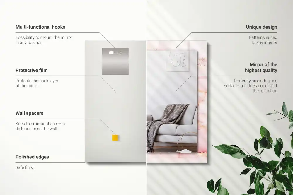 Specchio rettangolare stampato Motivo in marmo rosa