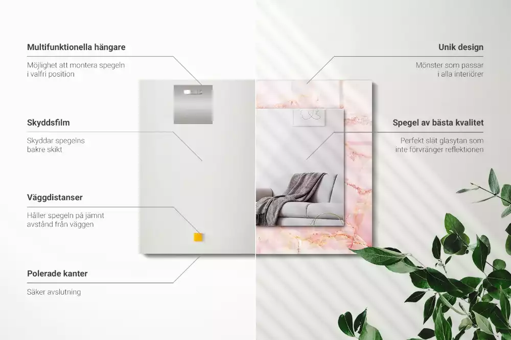 Specchio rettangolare stampato Motivo in marmo rosa