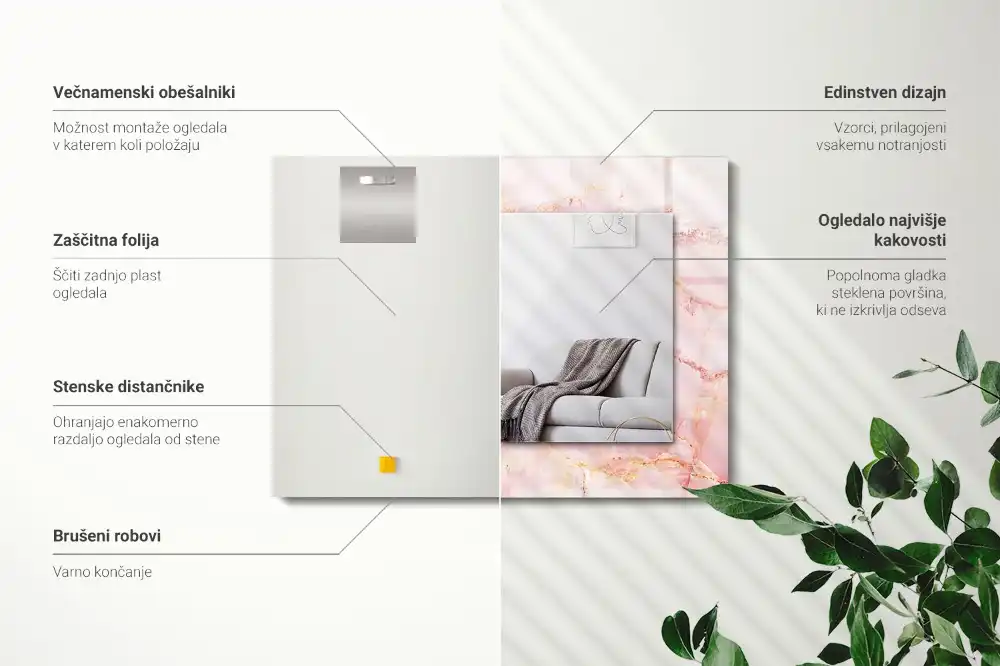 Specchio rettangolare stampato Motivo in marmo rosa