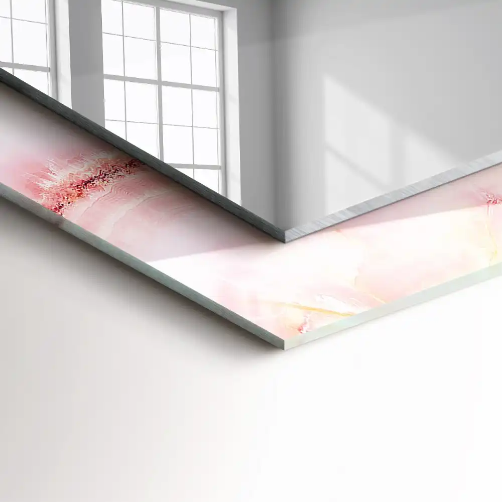 Specchio rettangolare stampato Motivo in marmo rosa