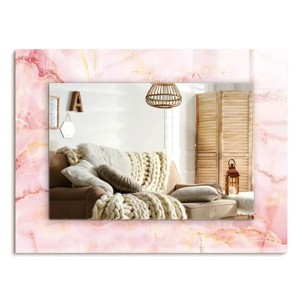 Specchio rettangolare stampato Motivo in marmo rosa