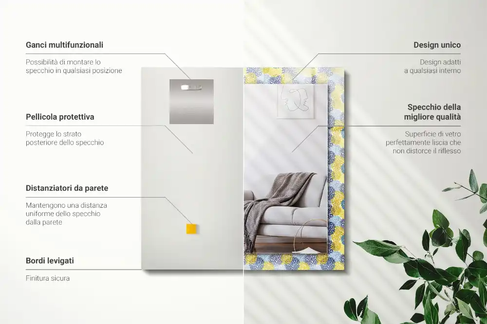 Specchio rettangolare decoro Motivo floreale colorato