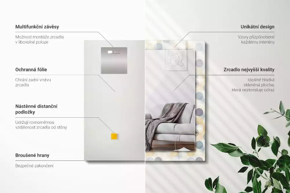 Specchio rettangolare con cornice stampata Motivi rotondi colorati