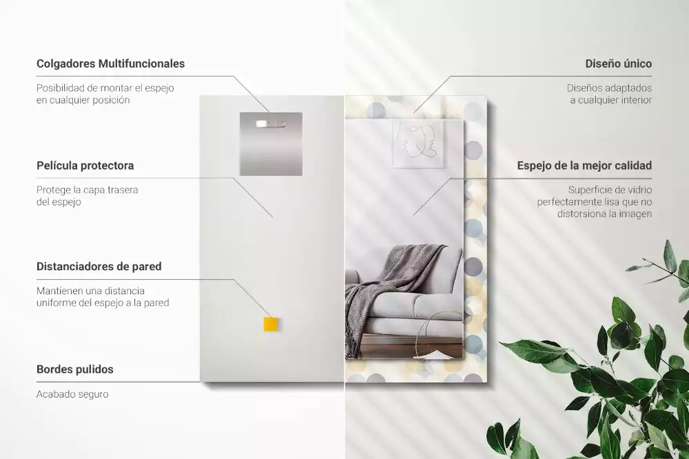 Specchio rettangolare con cornice stampata Motivi rotondi colorati