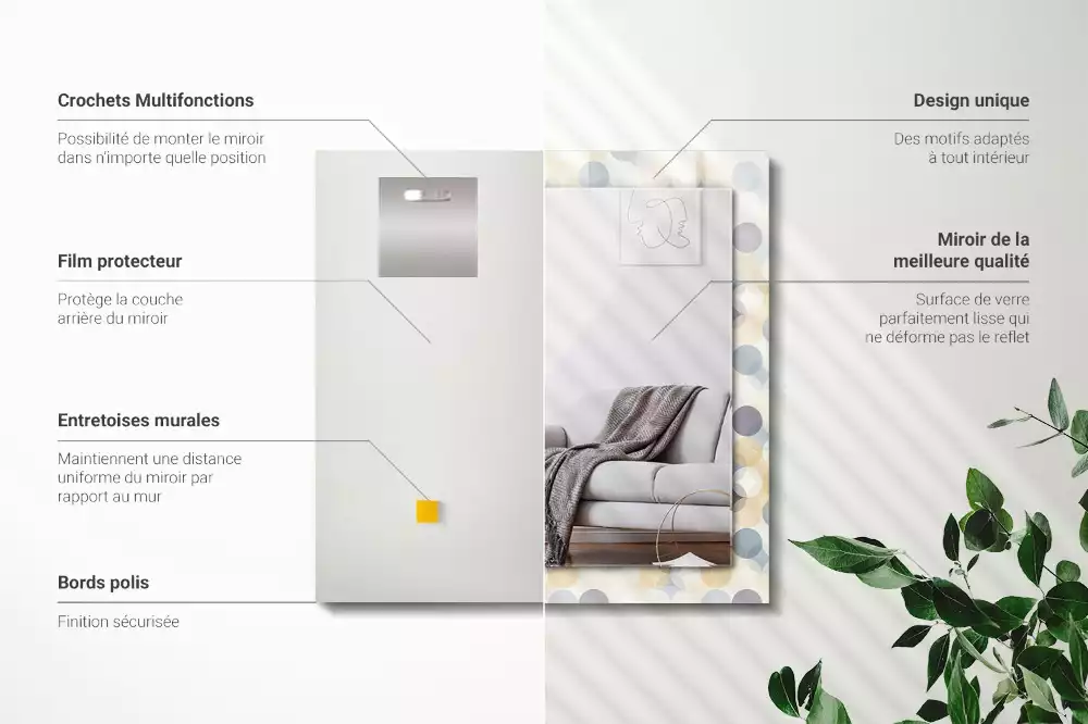 Specchio rettangolare con cornice stampata Motivi rotondi colorati