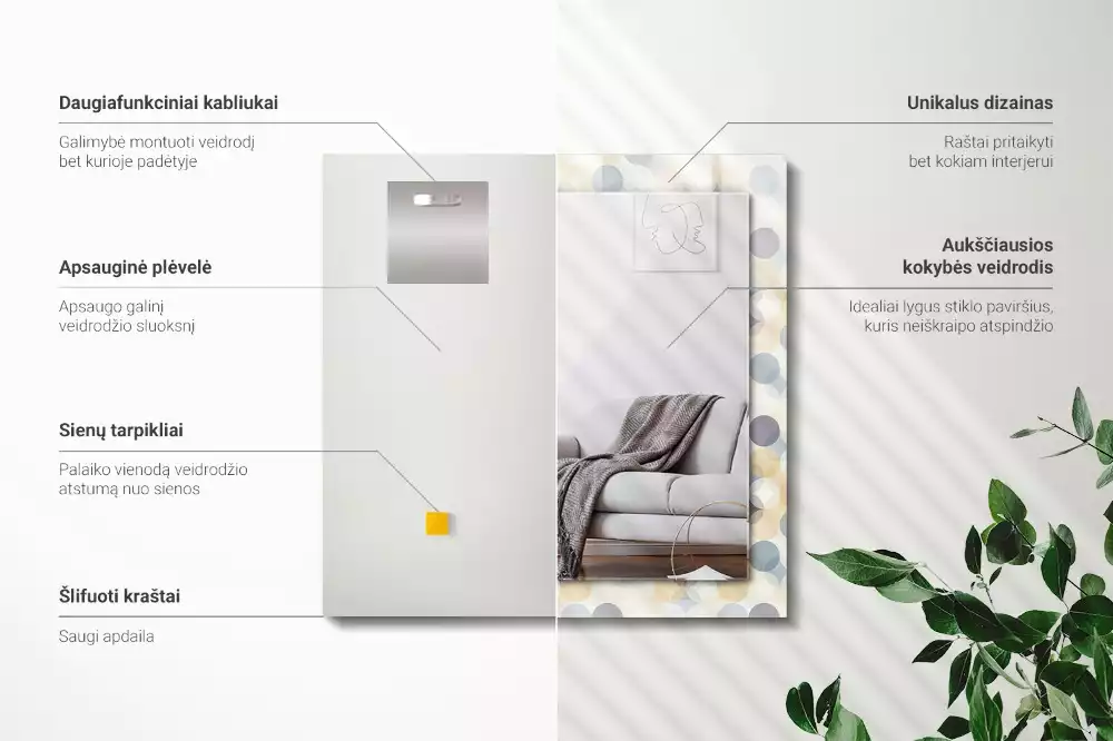 Specchio rettangolare con cornice stampata Motivi rotondi colorati