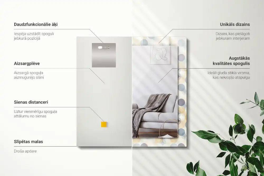 Specchio rettangolare con cornice stampata Motivi rotondi colorati