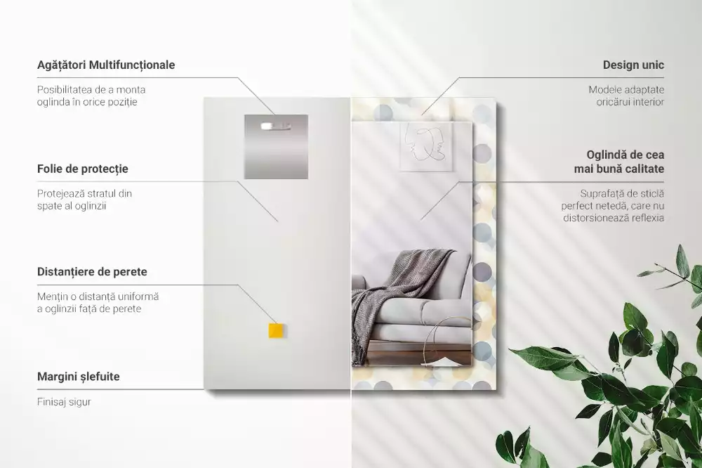 Specchio rettangolare con cornice stampata Motivi rotondi colorati