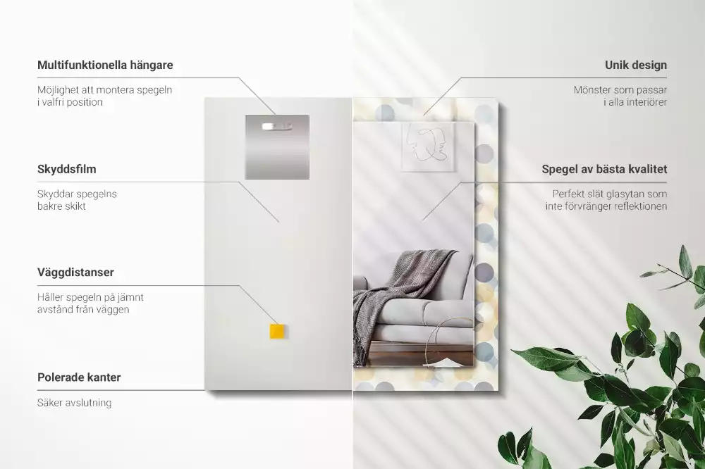 Specchio rettangolare con cornice stampata Motivi rotondi colorati