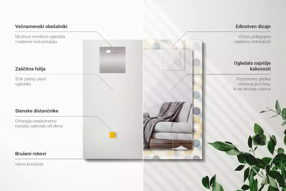 Specchio rettangolare con cornice stampata Motivi rotondi colorati